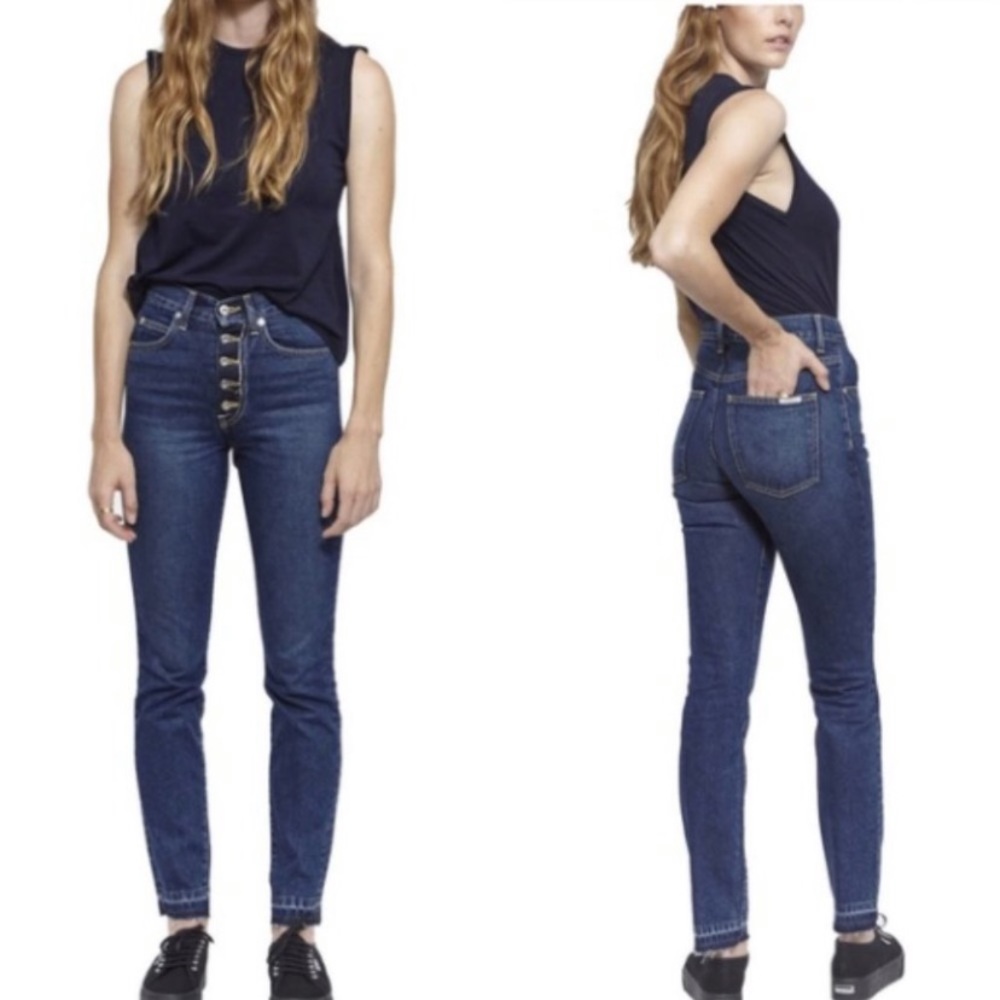 EVE DENIM Silver Bullet Embossed Distressed Tapered Straight Leg